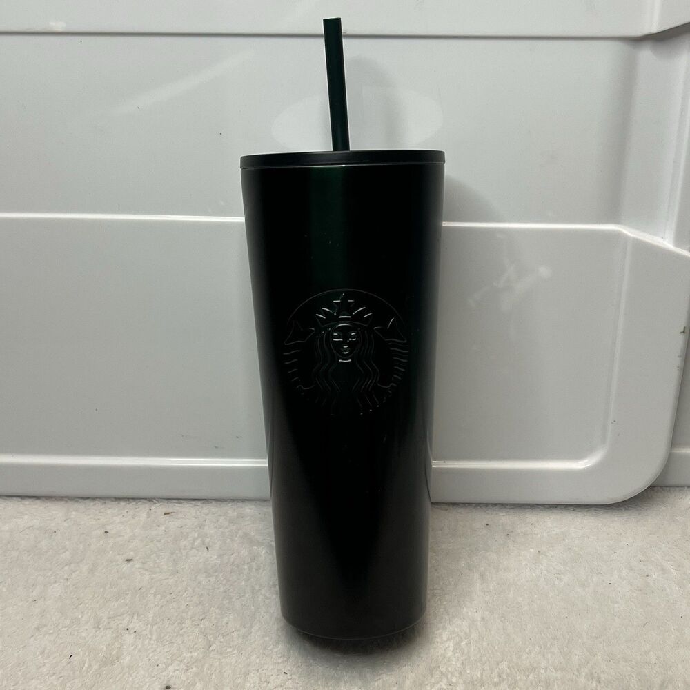 Starbucks Tumbler Stainless Steel 24oz Matte Green Cup Straw Cold Drink Modern